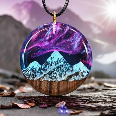 Reslol Shining Round Aurora Meets Snow Mountain Resin Necklace