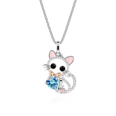 Jeulia Hug Me Custom Hollow Cat Necklace With Birthstone