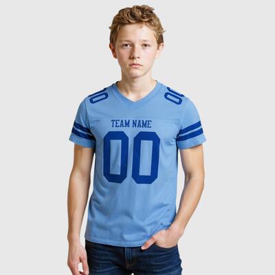 Pro Light Blue Football Kit – Authentic Fit, Add Team Logo and Player ID