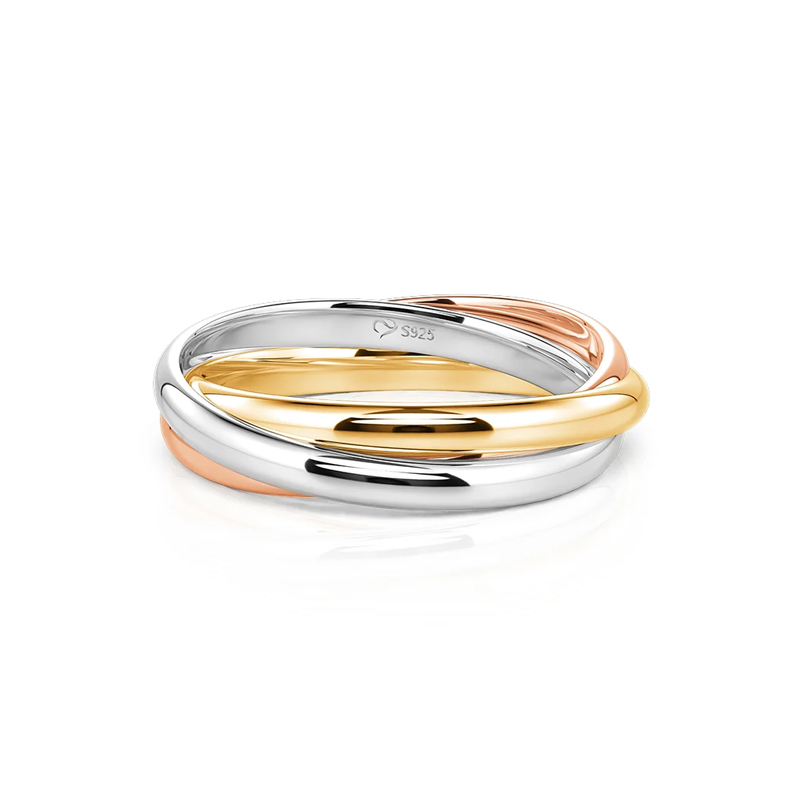Jeulia Anillo Tricolor Diseño Cruzado para Hombre de Plata Esterlina