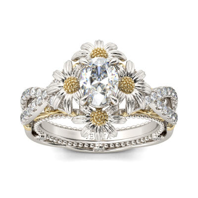 Jeulia Bague Marguerite Twist Bicolore en Argent Sterling Coupe Ovale