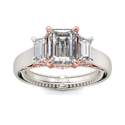 Jeulia Vintage Three Stone Emerald Cut Sterling Silver Ring