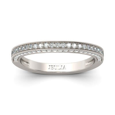 Jeulia Curved Round Cut Sterling Silver Women's Wedding Band