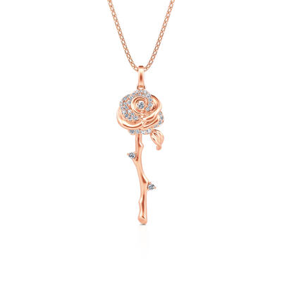 Jeulia "Flowering Rose" Rose Gold Tone Sterling Silver Necklace