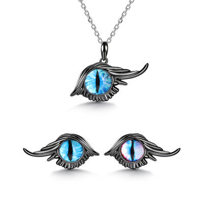 Jeulia "Magic in Your Life" Black Cat Eye Sterling Silver Jewelry Set