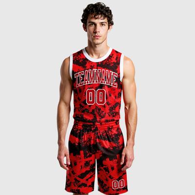 Custom Red Red-Black Round Neck Sublimation Basketball Suit Jersey