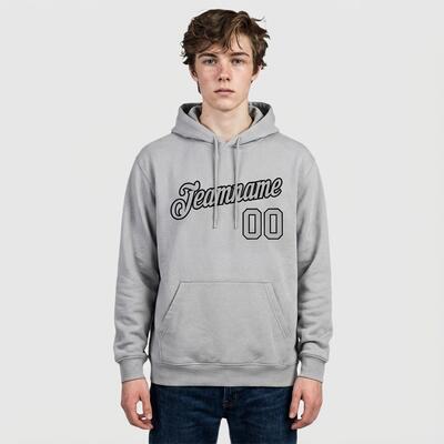 Comfortable Custom Stitched Gray Sports Pullover Hoodie Soft Fabric Suitable for Sports Personalized Team Name & Number