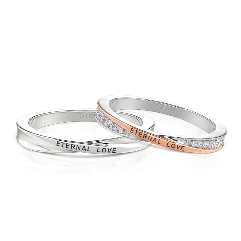 Jeulia Minimalist Twist Engraved Couple Ring Set