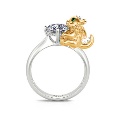 Jeulia Hug Me "Unrivalled Power" Dragon Round Cut Sterling Silver Ring