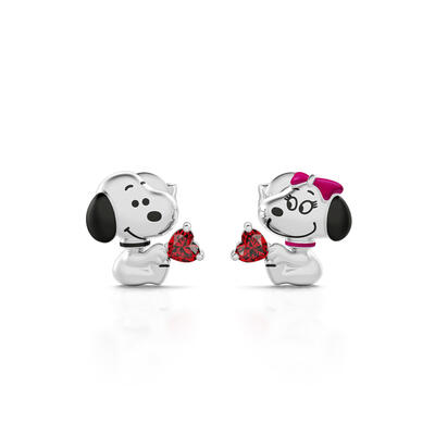 Jeulia Pendientes de pareja de cachorros con corazón de plata de ley