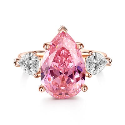 Jeulia スリー ストーン ペアカット 人口モルガナイト シルバー エンゲージリング