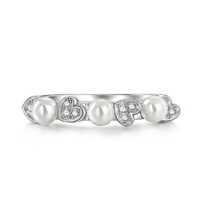 Jeulia "Rolling Heart" White Pearl Women Wedding Band Sterling Silver