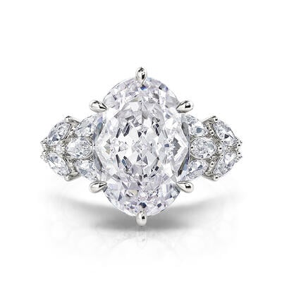 Jeulia Leaves Side Design Oval Cut Engagement Ring Sterling Silver