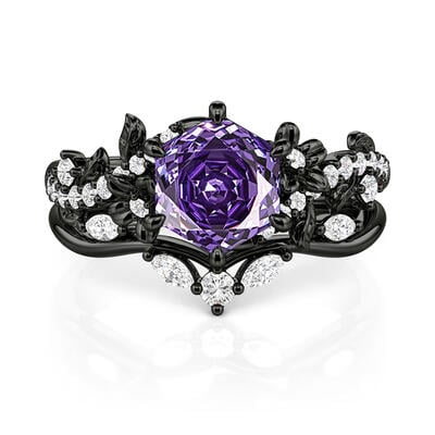 Jeulia Black Vine Purple Rose Cut Engagement Ring Set