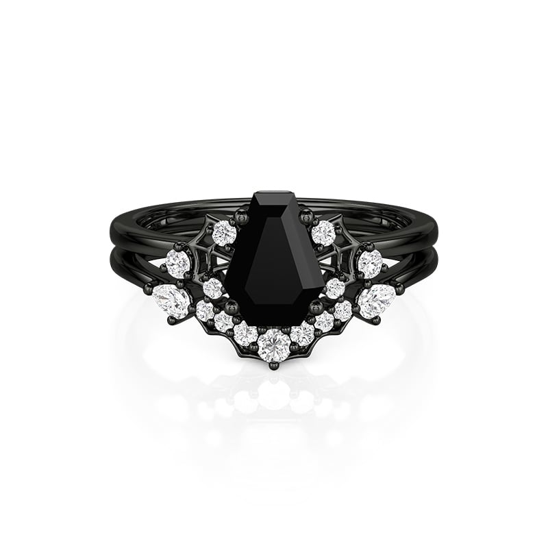 Jeulia Gothic Black Spider Web Coffin Cut Ring Set