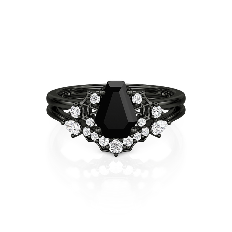 Jeulia Gothic Black Spider Web Coffin Cut Ring Set