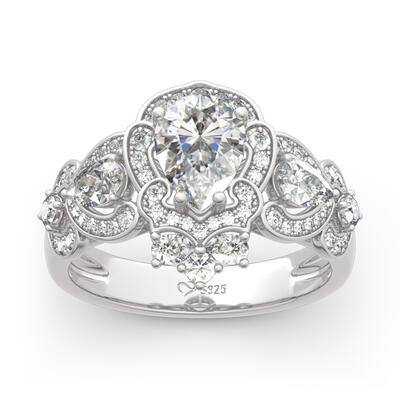 Jeulia Rococo Style Pear Cut Sterling Silver Ring