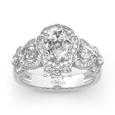 Jeulia Rococo Style Pear Cut Sterling Silver Ring
