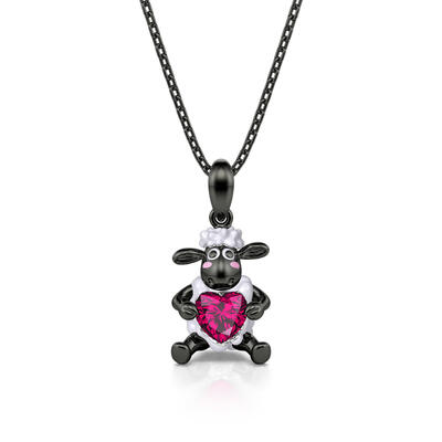 Jeulia Hug Me "Happy Black Sheep" Heart Cut Sterling Silver Necklace
