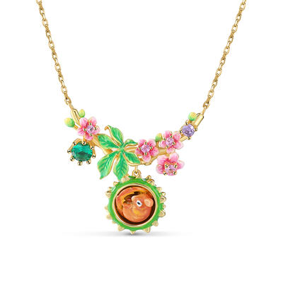 Jeulia Collar de Plata Esterlina con Esmalte de Ardilla con Flor