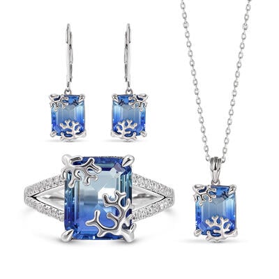 Jeulia "Coral Reefs" Emerald Cut Sterling Silver Jewelry Set