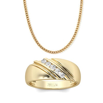 Jeulia Conjunto de Joyas de Anillo y Collar Dorado para Hombre de Plata Esterlina