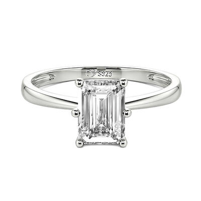 Jeulia Emerald Cut Solitaire Sterling Silver Engagement Ring