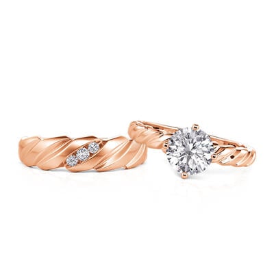 Jeulia Juego de Anillos de Pareja Corte Redondo Color Oro Rosa Trenzado y Retorcido