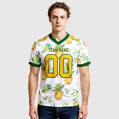 Custom Football Jersey White Gold-Green 3D Pattern Fruit Pineapple Mesh Authentic