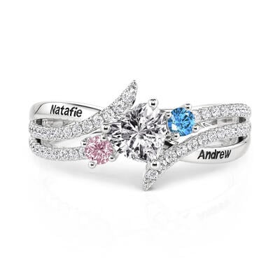 Jeulia Custom Three Stone Engraved Name Ring with Birthstone