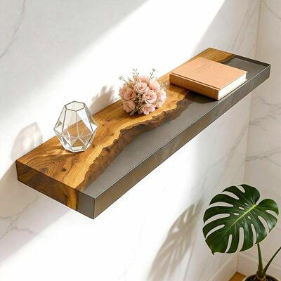 Artisanal Translucent Black Resin Wood Floating Shelf | Reslol Home Decor