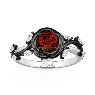 Jeulia Anillo de Compromiso Negro Gótico Inspirado en Rosa de Espinas