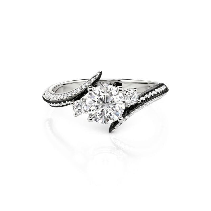 Jeulia Parallel Meet Two‑Tone Bypass Three Stone Round Cut Engagement Ring