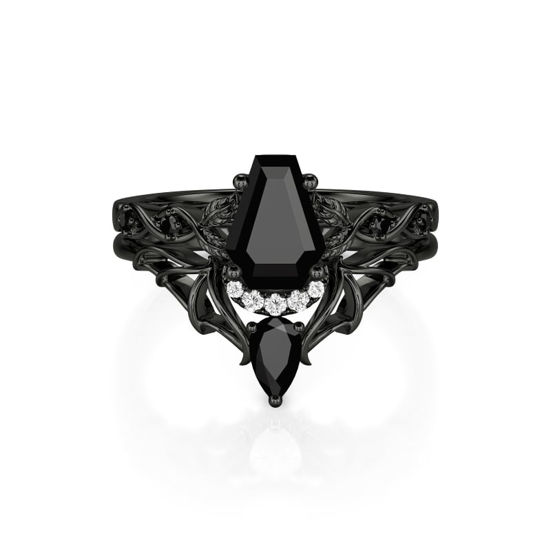 Jeulia Ensemble de Bagues Gothiques Coupe Cercueil Feuille Noire Lune et Aile de Chauve-Souris