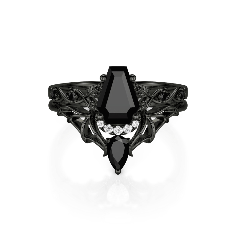 Jeulia Ensemble de Bagues Gothiques Coupe Cercueil Feuille Noire Lune et Aile de Chauve-Souris