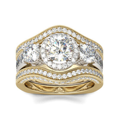 Jeulia Halo Round Cut Sterling Silver Enhancer Ring Set