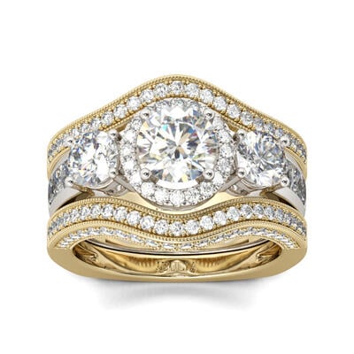 Jeulia Conjunto De Anillos Con Halo De Talla Redonda En Plata De Ley