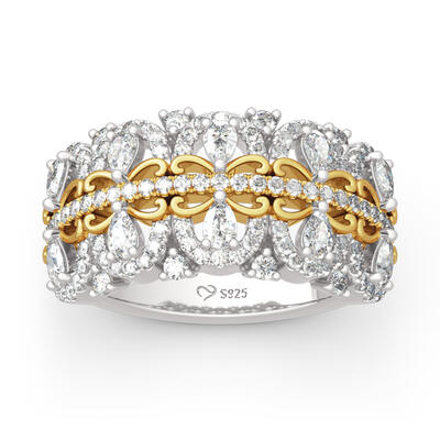 Jeulia "Your Crown" Pear Cut Two Tone Sterling Silver Women's Band