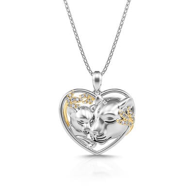 Jeulia "Huddle with You" Mom and Baby Lion Sterling Silver Necklace