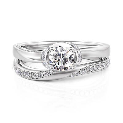 Jeulia Classic Knot Round Cut Engagement Ring Set Sterling Silver