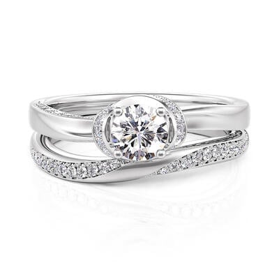 Jeulia Classic Knot Round Cut Engagement Ring Set Sterling Silver