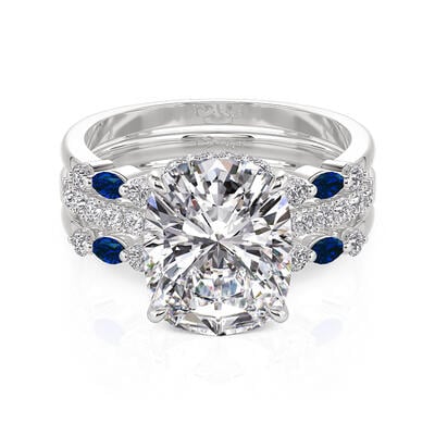 Jeulia Juego de Anillos de Compromiso con Halo Oculto Intercambiable en Azul y Blanco