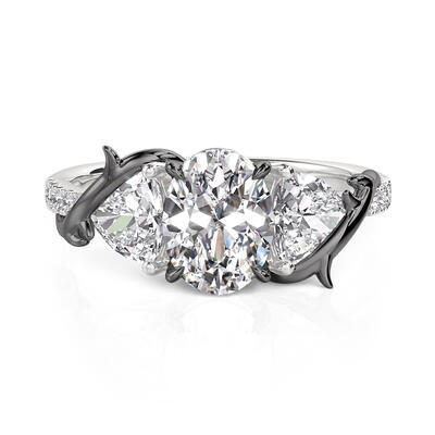 Jeulia Dark Thorns Two Tone Three Stone Engagement Ring with Twist Band