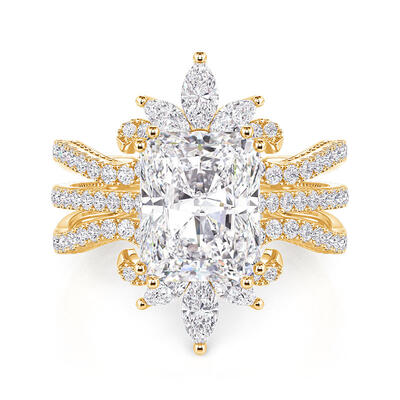 Jeulia Juego de Anillos de Boda Corte Radiante con Diseño de Hoja Simétrica