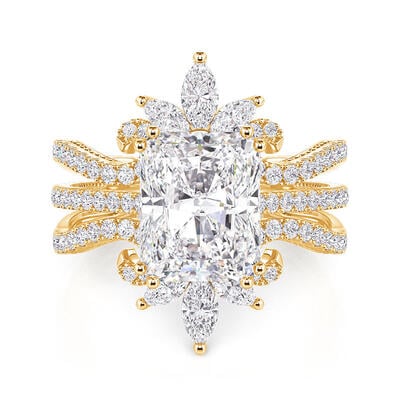 Jeulia Radiant Cut Bridal Ring Set with Symmetrical Leaf Design Enhancer