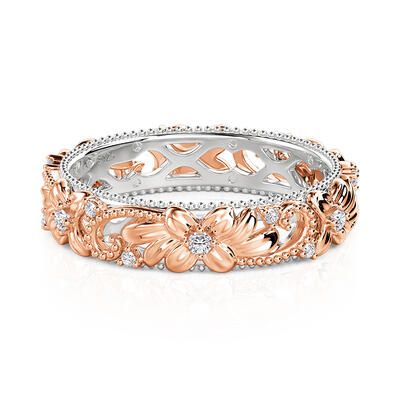 Jeulia Milgrain Two-Tone Embossed Floral Wedding Band