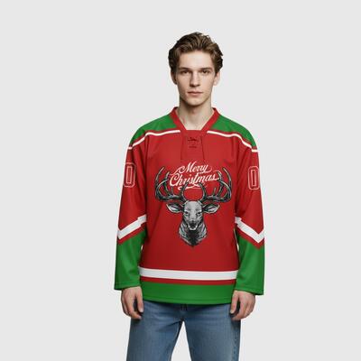 クリスマス柄 アイスホッケー 名前 チーム名 番号 アイスホッケーウェア ユニフォーム 男女兼用 オーダーメイド