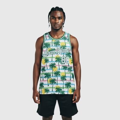 Custom White White-Kelly Green 3D Pattern Hawaii Palm Trees Authentic Basketball Jersey