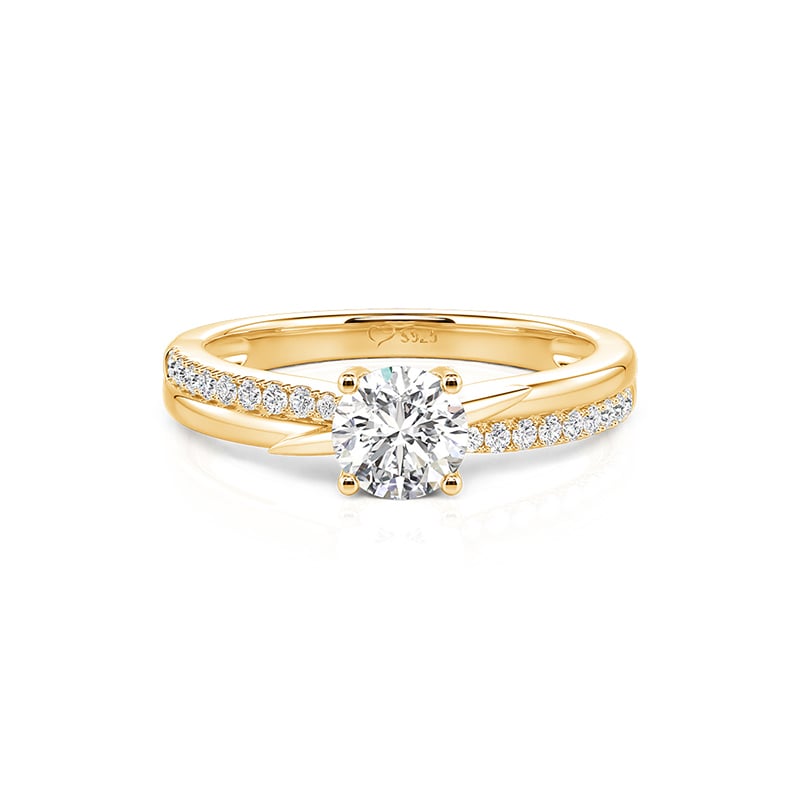 Jeulia Gold Twist Pave Round Cut Engagement Ring