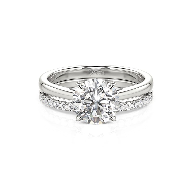 Jeulia Classic Round Cut Sterling Silver Ring Set